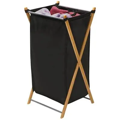 Household Essentials Laundry Hamper Black Heavy Duty Bamboo X Frame Collapsible • $30.34