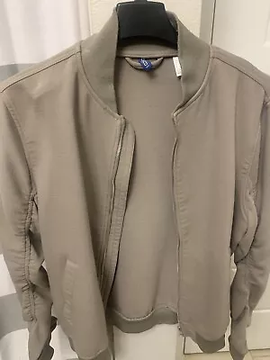 H&M Men’s Taupe Brown Gathered Sleeve Zip Bomber Jacket Large L • $13.75