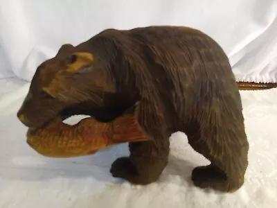 Vtg  Hokkaido Ainu Folk Art Wood Carved Bear With Salmon Sculpture  • $30