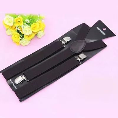 Men's Adjustable Suspenders Elastic Y-Shaped Braces Clips Pants  Solid Bow Tie • $4.99