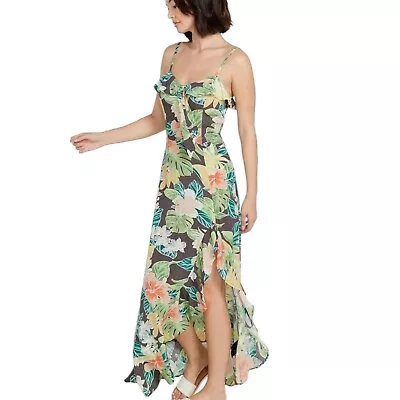 Volcom Escapism Floral Ruffle Hi-Lo Sleeveless Maxi Dress Size Small NEW • $29.63