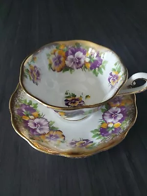 Royal Albert Yellow And Purple Pansies Bone China Tea Cup And Saucer • $64.89