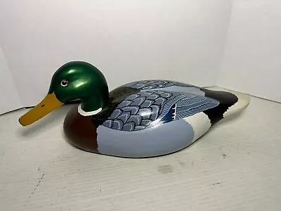 Vintage 1984 Wooden Mallard Drake Duck Hand Painted And Carved With Glass Signed • $299.99