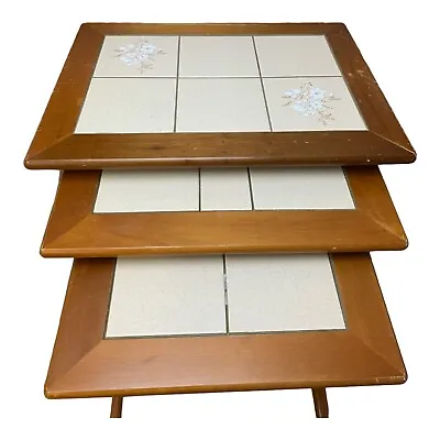 MID CENTURY VINTAGE Nest Of Tiled Top Tables Danish Style  • £71.25