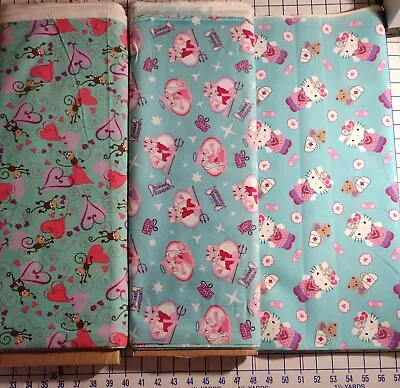 SCRUB Fabric Choose Hello Kitty Angel-Devil Cats Or Monkey & Hearts -BT½Yd • $3.49