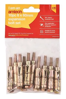 10Pc 6 X 60Mm Heavy Duty Expansion Bolts Rawl Close Open Hook Wall Anchor Amtech • £4.94