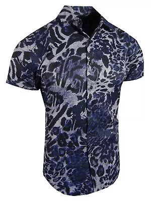 Mens Short Sleeve Shirt Designer Animal Floral Prints Stretch Slim Fit Button Up • $27.95