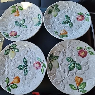 JF Olfaire Majolica Luncheon Plates Set Of 4 Embossed Fruit Salad Portugese  • $19.79