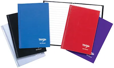A6 Hardback Casebound Notebook 160 Pages White Feint Ruled Black/Blue/Purple/Red • £3.26