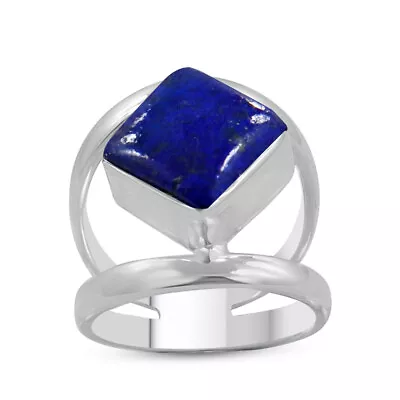 Mens Ring 925 Sterling Silver Handmade Lapis Lazuli Double Band Ring Size 10 • $51.29