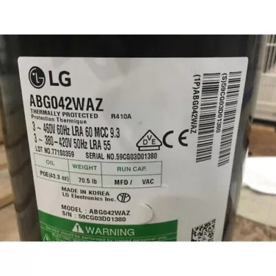 Lg Abg042waz 3-1/2 Ton Ac Scroll Compressor  3 Phase R410a 208891 • $1320