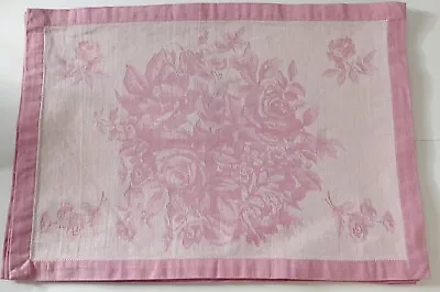 Placemats Williams Sonoma Pink Ivory Cabbage Roses Damask 100% Cotton Set Of 4 • $19.95