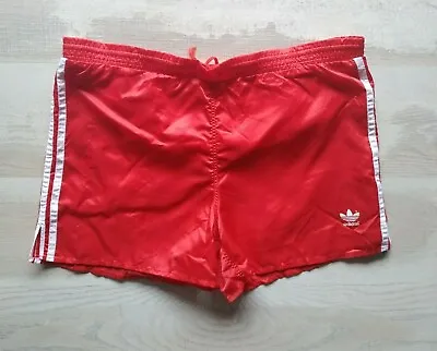 Adidas Running Vintage Shorts Red White Made Tunesien Nylon Mens Size M - L • $79.99