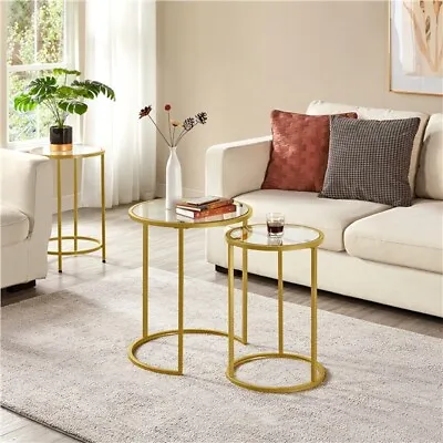 £48.99 • Buy Round Side End Table Gold Nesting Table With Glass Top For Living Room/ Bedroom