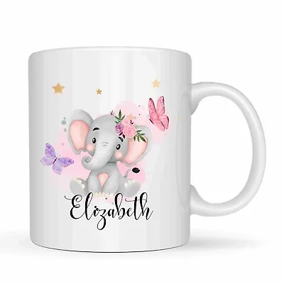 Children’s Personalised Elephant Cup. Ceramic Kids 11oz Safari Mug • £5.99