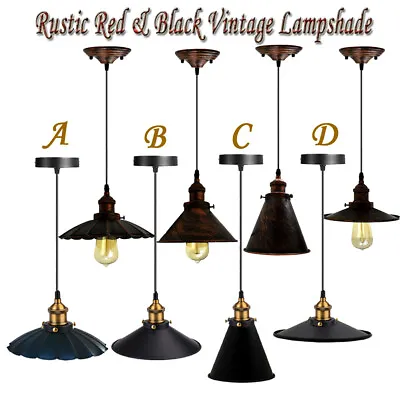 Vintage Industrial Cafe Metal Shade Loft Pendant Lamp Fixture Hanging Light E27 • £18.60