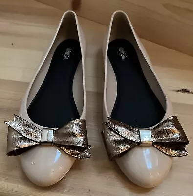 Melissa Women's Flat Shoes Nude Colour With Rose Gold Bow Size EU 39 UK 6 • £12