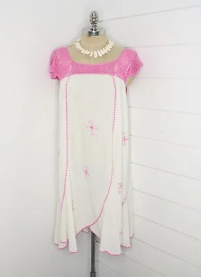 Vintage 70s South Pacific Crocheted Pink White Colored Dress Made In Hawaii XL • $49