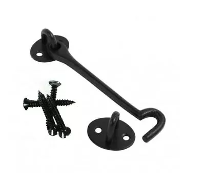 Cabin Hook Eye Cast Iron Door Hold Back HEAVY DUTY Gate BLACK 3-6  SCREWS • £1.84