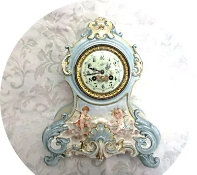 Antique Clock - Porcelain Cherub Bluebirds Dial - S. Marti Works - Original • $425