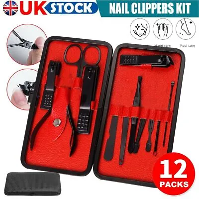  12 Piece Manicure Pedicure Nail Care Set Cutter Clippers Kit Case Mens Ladies • £4.39