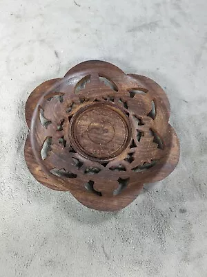 Vintage Hand Carved Wooden Trivet Bowl Kitchen Hot Pot Holder 7  Diameter • $16.98