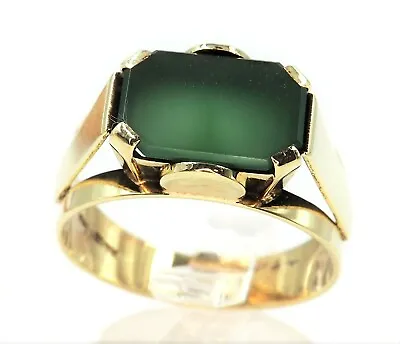 14ct Yellow Gold & Chrysoprase Ring Handmade Men's Women's Unisex Jewellery • $671.27