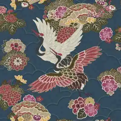 £10.53 • Buy Rasch Akari Kyoto Cranes Japanese Birds Floral Navy / Magenta Wallpaper 282763