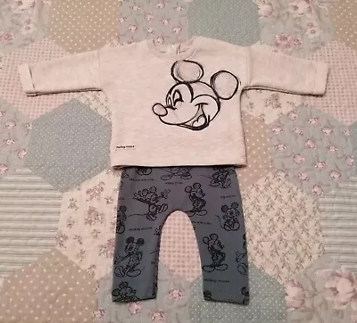 Disney Mickey Mouse 2 Piece Sweatshirt & Trouser Outfit In Grey Size 3-6 Months • £0.99