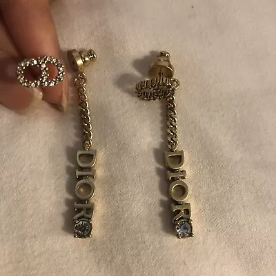 Christian Dior Earrings CD Signature Hanging Crystal Vintage • $49