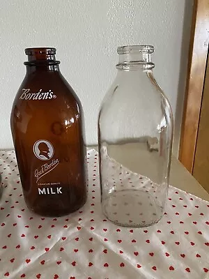 Lot Of 2 Half Gallon Milk Bottles. Gail Borden Amber Color 1 Clear Unmarked • $9