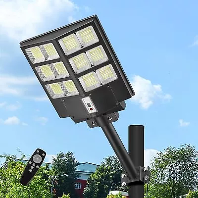 Solar Street Lights Outdoor Commercial Road Lamp With Motion Sensor Pole Black • $59.99