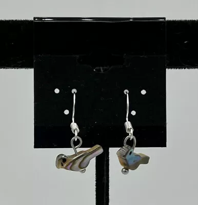 Natural Abalone Shell Dainty Carved Birds Sterling Silver Dangle Earrings • $14.99