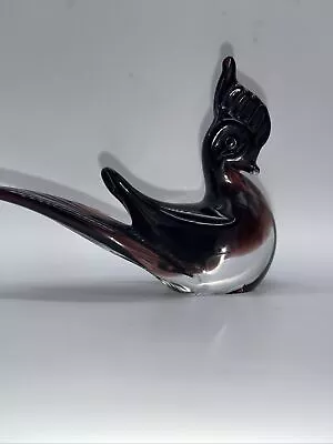 Vtg Art Glass Murano Pheasant Bird Figure Maroon Clear Mid Century Modern MCM • $10.95