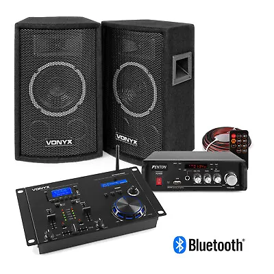 6  Speakers And Amplifier Setup With Bluetooth Mixer  Bedroom DJ Sound System • £259