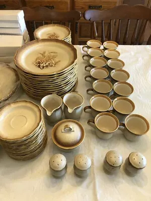 VINTAGE Mikasa Dinnerware WHOLE WHEAT #E8000 JAPAN 7-Pc Set (1976-1993) • $595