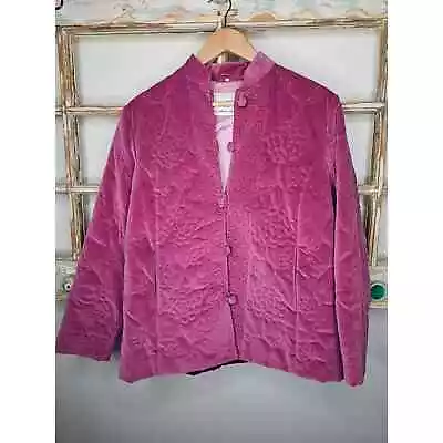 Vintage 60's / 70's Peony Pink Velour Jacket With Embroidery Size Large • $49