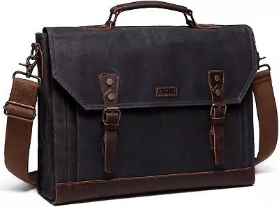 Laptop Messenger Bag For Men Vintage Waxed Canvas Leather 15.6 Inch Laptop Satc • $125.55