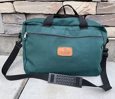 Franklin Covey Briefcase Laptop Shoulder Green Black Nylon Brown Leather Bag • $54.99