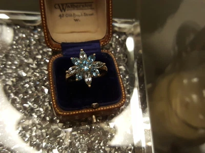 £199 • Buy 9ct Gold Sky Blue Topaz Flower Ring Size M ...QVC...