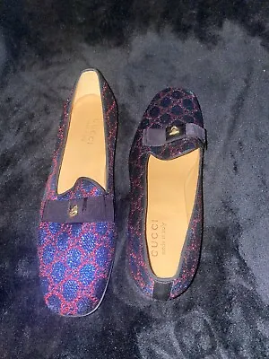 $700 • Buy Authentic Gucci  Blue/Red Jordaan Loafer