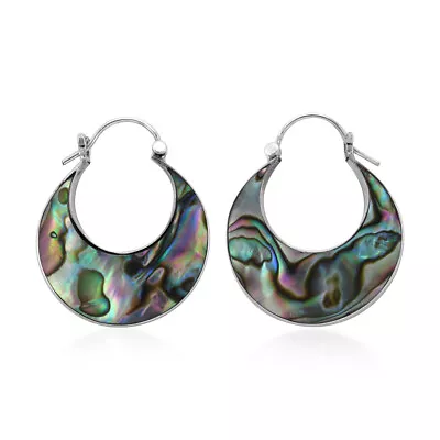 Natural Abalone Shell Hoop Earrings 925 Sterling Silver Basket Beach Jewelry • $21.49