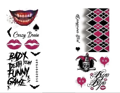 Joker Harley Quinn Tattoos Face Body Temporary Stickers Halloween Villains Party • £4.99