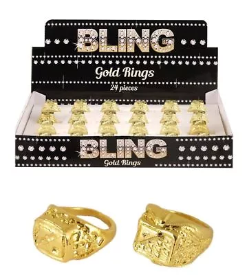 Gold Gangster Ring Pimp Rapper Hip Hop Fancy Dress Halloween Party Fun Costume • £3.57