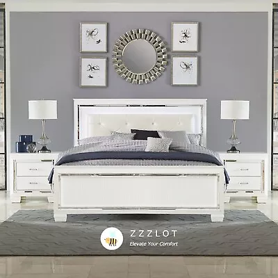 NEW Luxe LED White Queen King Bed & Optional Nightstand Modern Bedroom Set • $999.99