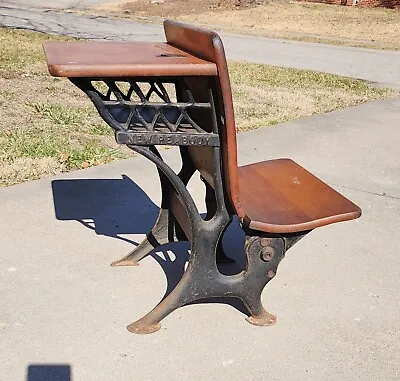 Antique New Peabody Cast Iron Wood Grade School Student Desk Made 1905 KCMO • $110.48