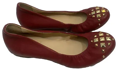 New J Crew Red Size 6 Cece Leather Gold Pyramid-Studded Ballet Shoes Flats • $40