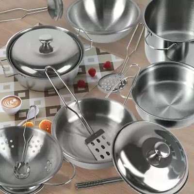 Mini Kids Stainless Steel Cookware Kitchen Cooking Toys Pretend Utensils With... • $23.99