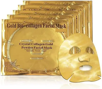 24K Premium Gold Bio Collagen Face Mask - Nourishes Firms & Hydrates X 5Pack UK • £7.49