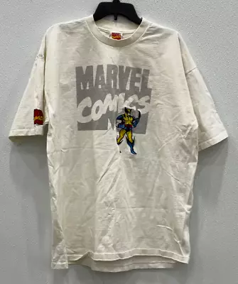 MARVEL COMICS Wolverine Embroidered T Shirt 90s Superhero White XL Rare Vintage • $49.99